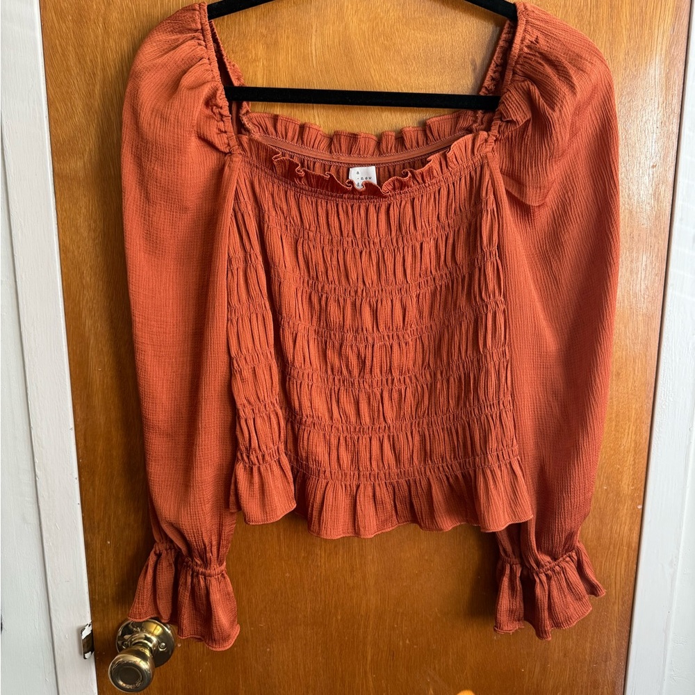 a new day Terracotta Smocked Blouse